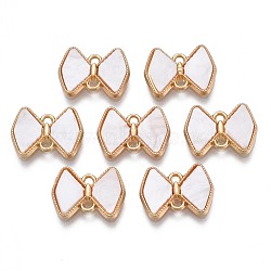 Rack Plating Alloy Enamel Connector Charms, Cadmium Free & Nickel Free & Lead Free, Light Gold, Bowknot, Creamy White, 11.5x15.5x2.5mm, Hole: 1.4mm(ENAM-N055-066)