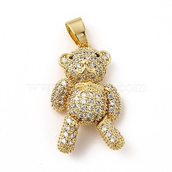 Rack Plating Brass Micro Pave Cubic Zirconia Pendants, Cadmium Free & Lead Free, Real 18K Gold Plated, Mechanical Charm, Bumpy Bear Charm, Clear, 28.5x18.5x10mm, Hole: 8x5mm(KK-E072-14G)