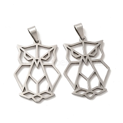 Non-Tarnish 201 Stainless Steel Pendants, Hollow, Owl Charm, Stainless Steel Color, 30.5x21.5x1.5mm, Hole: 6.5x3mm(STAS-K251-035P)