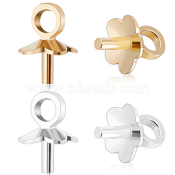 40Pcs 2 Colors Brass Flower Cup Peg Bails, For Half Drilled Beads, Cadmium Free & Lead Free, Mixed Color, 7x5x5mm, Hole: 2mm, Pin: 0.8mm, 20Pcs/color(KK-BBC0009-26)