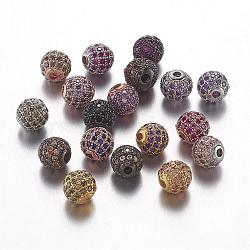 Brass Micro Pave Cubic Zirconia Beads, Round, Mixed Color, 6mm, Hole: 1mm(ZIRC-G078-38)