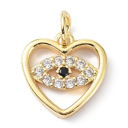 Brass Micro Pave Clear Cubic Zirconia Charms, with Jump Ring, Long-Lasting Plated, Lead Free & Cadmium Free, Heart, Real 18K Gold Plated, 13x12.5x2mm(ZIRC-C022-01G)