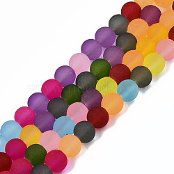 Transparent Frosted Glass Beads Strands, Round, Colorful, 8x7~8mm, Hole: 1mm, about 55~56Pcs/strand, 16.54 inch~16.73 inch(42~42.5cm)(FGLA-S001-04C-01)