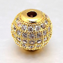 Round Brass Micro Pave Cubic Zirconia Beads, Clear, Real 18K Gold Plated, 12mm, Hole: 2mm(ZIRC-N016-01G-12mm)