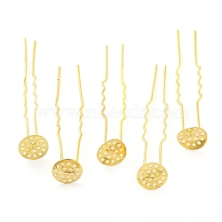 Electroplated Iron Hair Fork Findings, Real 18K Gold Plated, 62x12mm, Hole: 1mm(IFIN-I030-02G)