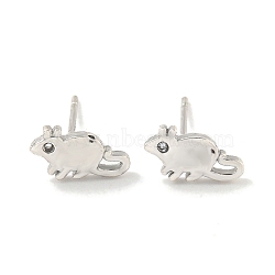 Rack Plated Mouse Brass Cubic Zirconia Studs Earrings for Women, Lead Free & Cadmium Free, Long-Lasting Plated, Matte Silver Color, 5x10mm(EJEW-Z048-04P)