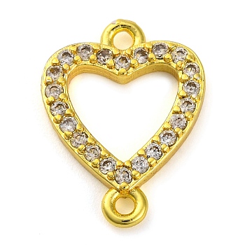 Brass Micro Pave Clear Cubic Zirconia Heart Links Connector Charms, Lead Free & Cadmium Free, Golden, 16x12x2mm, Hole: 1.2mm