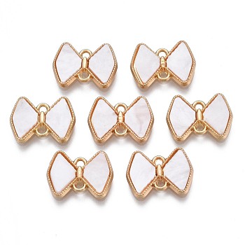 Rack Plating Alloy Enamel Connector Charms, Cadmium Free & Nickel Free & Lead Free, Light Gold, Bowknot, Creamy White, 11.5x15.5x2.5mm, Hole: 1.4mm