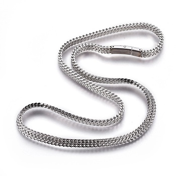 304 Stainless Steel Mesh Chain Necklaces, with Bayonet Clasps, Stainless Steel Color, 23.98 inch(60.9cm)