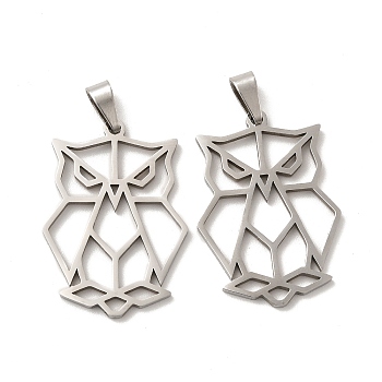 201 Stainless Steel Pendants, Hollow, Owl Charm, Stainless Steel Color, 30.5x21.5x1.5mm, Hole: 6.5x3mm