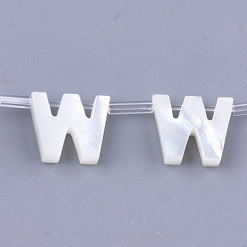 Natural Sea Shell Beads, White Shell Mother of Pearl Shell, Top Drilled Beads, Letter.W, 10x2.5~11.5x3mm, Hole: 0.8mm