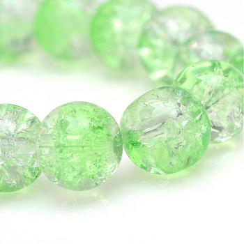 Baking Painted Crackle Glass Bead Strands, Round, Light Green, 10mm, Hole: 1.3~1.6mm, about 80pcs/strand, 31.4 inch
