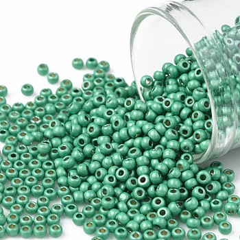 TOHO Round Seed Beads, Japanese Seed Beads, (PF561F) PermaFinish Teal Aqua Metallic Matte, 11/0, 2.2mm, Hole: 0.8mm, about 5555pcs/50g