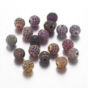 Brass Micro Pave Cubic Zirconia Beads, Round, Mixed Color, 6mm, Hole: 1mm