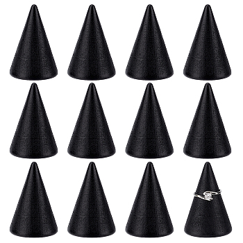 Wooden Finger Ring Display Stands, Cone Shaped, Black, 3.4x4.9cm