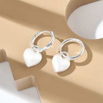 Brass Pendants Hoop Earrings, Heart, Silver, 22.5x9.5mm