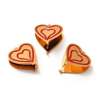 304 Stainless Steel Snap on Bails, with Enamel, Heart, Red, Golden, 11x10x3.5mm, Pin: 0.9mm