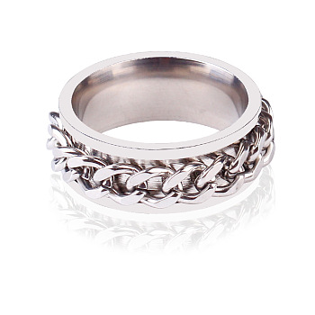 Titanium Steel Rings, with Curb Chains, Stainless Steel Color, US Size 8(18.1mm)