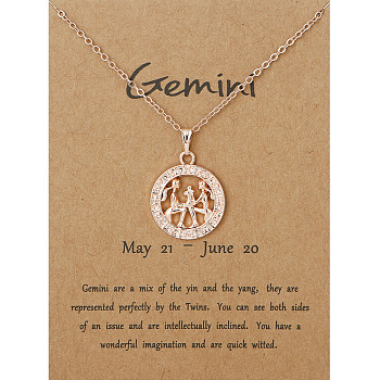 Alloy Constellation Pendant Necklaces, Golden, Gemini, 17.13 inch(43.5cm)