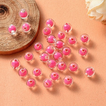 Transparent Acrylic Beads, Bead in Bead, Round, Deep Pink, 8x7.5mm, Hole: 2mm, about 1700pcs/500g