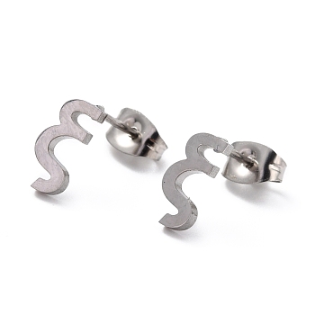 304 Stainless Steel Greek Alphabet Stud Earrings, Manual Polishing, Letter.X, 7~11x2~10x1.5mm, Pin: 0.8mm