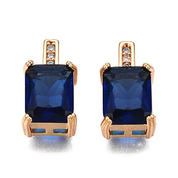Brass Micro Pave Cubic Zirconia Charms, Real 18K Gold Plated, Flower, Cadmium Free & Nickel Free & Lead Free, Rectangle, Dark Blue, 12.5x7x5mm, Hole: 1.2mm