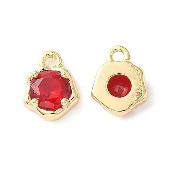 Brass Micro Pave Cubic Zirconia Charms, Irregular Shape Charm, Real 18K Gold Plated, Red, 9x7x3mm, Hole: 1.4mm