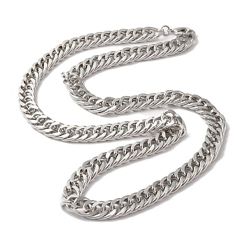 Iron Cuban Link Chain Necklaces for Women Men, Platinum, 23.62 inch(60cm), Link: 13.5x10.5x2mm