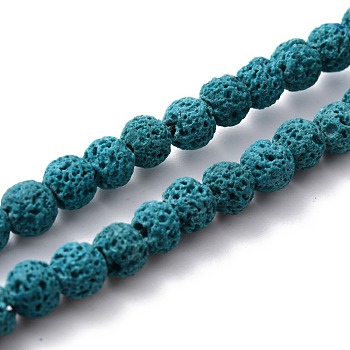 Natural Lava Rock Round Bead Strands, Dyed, Dark Cyan, 6mm, Hole: 1mm, about 63pcs/strand, 15.7 inch
