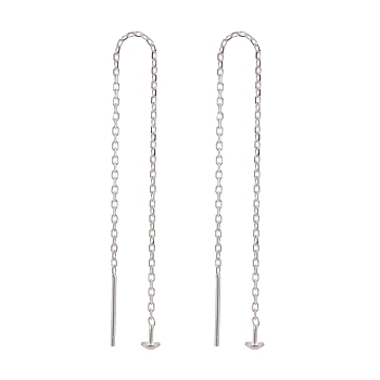 925 Sterling Silver Ear Stud Findings, with 925 Stamp, Ear Thread, with Cable Chain, Silver, 98x0.8mm, Pin: 0.8mm
