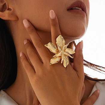 Flower Alloy Adjustable Rings for Women, Light Gold, US Size 8 1/2(18.5mm)