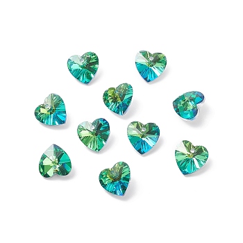 Faceted Glass Charms, Heart, Back Plated, Alice Blue, 14x14x7.5mm, Hole: 1.4mm