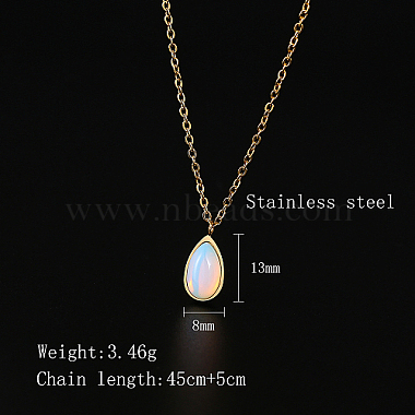 Opalite Teardrop Pendant Necklace with Stainless Steel Chains(JD6752-1)-5
