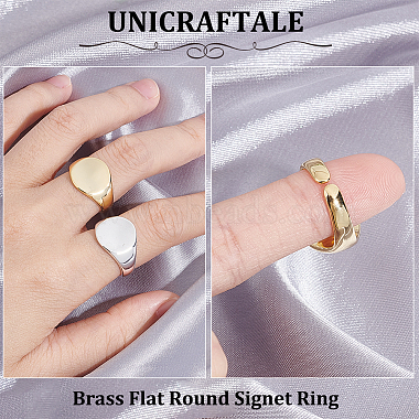 unicraftale 4шт. 2 цвета латунное плоское круглое кольцо-печатка(RJEW-UN0002-60)-4