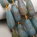 Natural Dragon Veins Agate Beads Strands, Dyed & Heated, Frosted, Teardrop, Deep Sky Blue, 43~43.5x20~22x19~19.5mm, Hole: 2~3mm, about 8pcs/strand, 16.06''(40.8cm)(G-A321-I05-01)