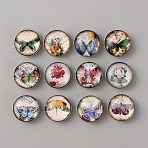Platinum Plated Brass Jewelry Snap Buttons, with Glass Cabochons, Half Round/Dome, Butterfly Pattern, 18.5x9mm, Knob: 5.7mm(BUTT-WH0050-B01)