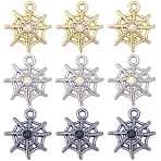 30Pcs 3 Colors Alloy Pendant, with Glass, Lead Free & Cadmium Free, Spider Net Charms, Mixed Color, 16x14.5x4.5mm, Hole: 1.5mm, 10Pcs/color(FIND-SC0006-50)