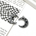 Alloy Pendants, with Resin Rhinestone, Moon, Jet, 21x18mm(PW-WGDD7D4-08)