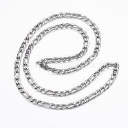 304 Stainless Steel Figaro Chain Necklaces, with Lobster Claw Clasps
, Stainless Steel Color, 23.62 inch(60cm), 5x1.2mm(NJEW-H445-20P)