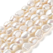 Natural Cultured Freshwater Pearl Beads Strands, Two Side Polished, Grade 6A, Seashell Color, 9~10x8~9x8~9mm, Hole: 0.6mm, about 36~37pcs/strand, 13.78''(35~35.5cm)(PEAR-Z002-05)