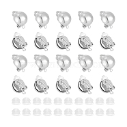 30Pcs Half Round Brass Clip-on Earring Findings, with Loops & 30Pcs Silicone Ear Nuts, Platinum, 20x13mm, Hole: 3mm(KK-UN0001-91P)