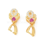 925 Sterling Silver Micro Pave Cubic Zirconia Peg Bails Pendants, Flower, Hot Pink, 13x5.5x4mm, Hole: 2x4mm, Pin: 0.5mm(STER-B004-05G-01)