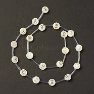 Natural Freshwater Shell Beads Strands, with Brass Slices and Enamel, Seashell Color, Flat Round, Peace Sign, 8.5x3.2mm, Hole: 0.7mm, about 20pcs/strand, 15.55''(39.5cm)(BSHE-B005-13E)