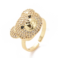 Cubic Zirconia Bear Open Cuff Rings, Golden Alloy Jewelry for Women, Clear, Inner Diameter: 17mm(RJEW-K089-01G-06)