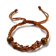 4Pcs Nylon Braided Bracelet, with Natural Wood Beads, Macrame Pouch Empty Stone Holder for Adjustable Bracelet Making, Saddle Brown, Inner Diameter: 1-7/8~3-1/2 inch(4.7~8.8cm)(BJEW-SZ0002-49B)