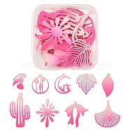 1 Set Spray Painted Alloy Charms, Flower & Leaf & Bowknot & Cactus & Moon, Hot Pink, 21~44.5x15~33.5x1~2.5mm, Hole: 1.2~1.5mm, 18pcs/set(FIND-YW0003-11C)
