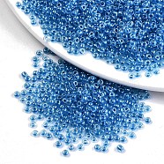 8/0 Glass Seed Beads, Transparent Inside Colours Luster, Round Hole, Round, Dodger Blue, 8/0, 3~4x2~3mm, Hole: 0.8mm, about 1666pcs/50g(X-SEED-A015-3mm-2216)