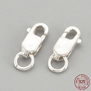 925 Sterling Silver Lobster Claw Clasps, with 925 Stamp, Silver, 8x4x2mm, Hole: 2mm(STER-S002-60)