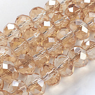 Electroplate Glass Beads Strands, Faceted Rondelle, Pale Goldenrod, 8x5~6.5mm, Hole: 1mm, about 65~68pcs/strand, 15.7~16.1 inch(40~41cm).(EGLA-D020-8x5mm-71)