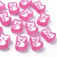Transparent Acrylic Beads, with Enamel, Frosted, Bear, Hot Pink, 26.5x20x9mm, Hole: 3mm(MACR-S374-07B-02)